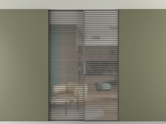 Алюминевая перегородка АЛПР 040.07_АКЛС_Matelux Crystalvision_new. Цвет Алюминий классический серый. Материал Алюминий в эмали. Коллекция Перегородка Формато внутри проёма скрытое крепление в потолок 2 створки. Картинка.
